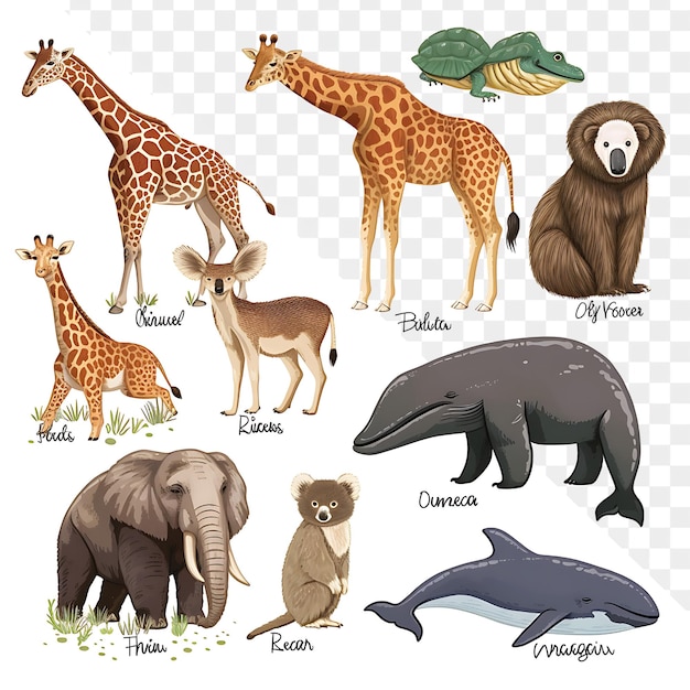 PSD a picture of animals that are labeled with the word giraffe