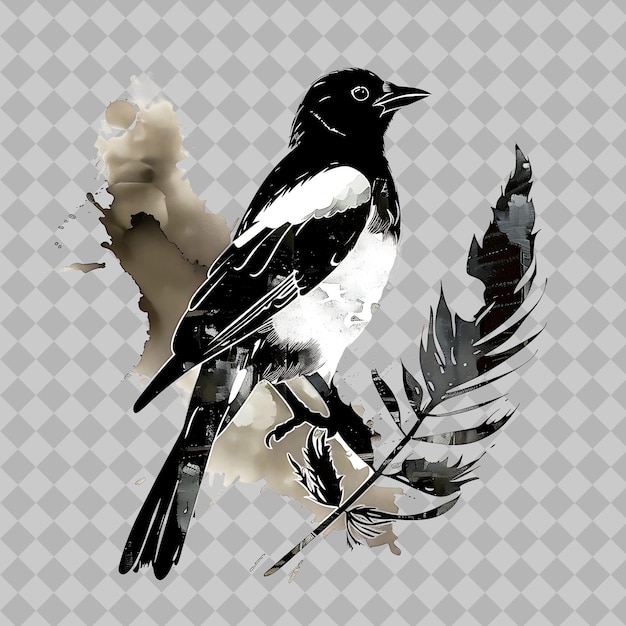 PSD a picture of a bird with a white chest and black feathers