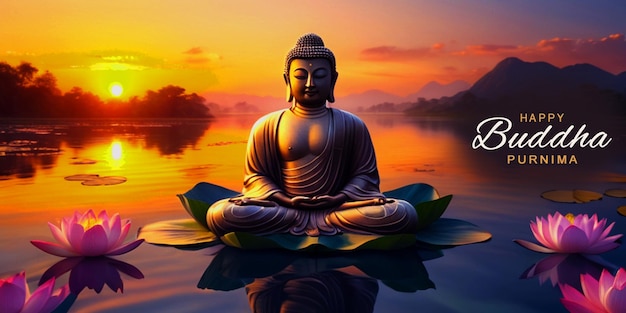 PSD a picture of a buddha sitting in a lotus position with the sun behind him