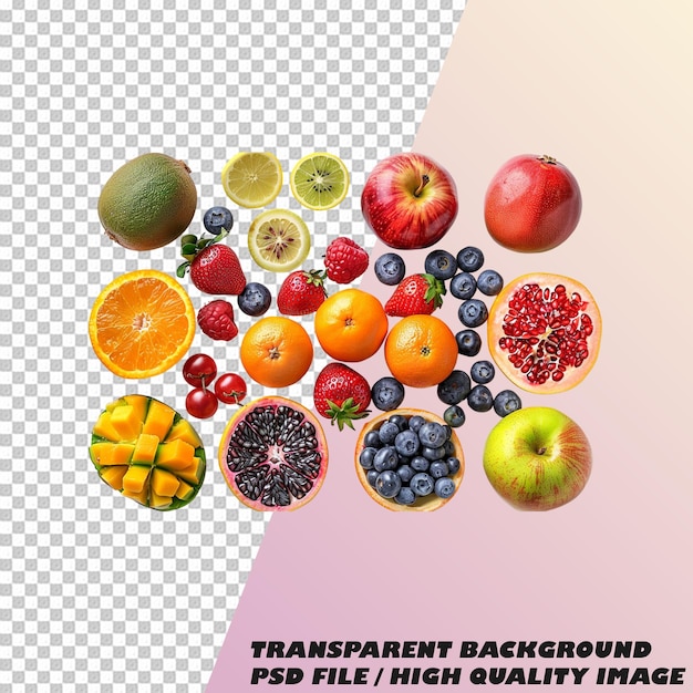 PSD a picture of a bunch of different fruits with a picture of a bunch of blueberries