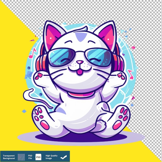 PSD a picture of a cat wearing headphones and wearing sunglasses