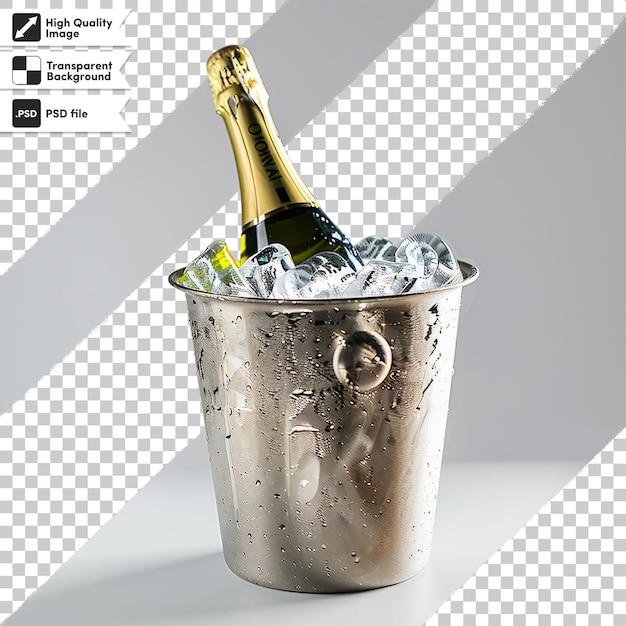 a picture of a champagne bottle in a bucket with ice in it