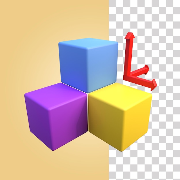 A picture of colorful cubes with a red arrow pointing to the left.