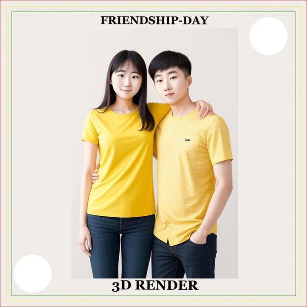 a picture of a couple with yellow shirts that say friendship day