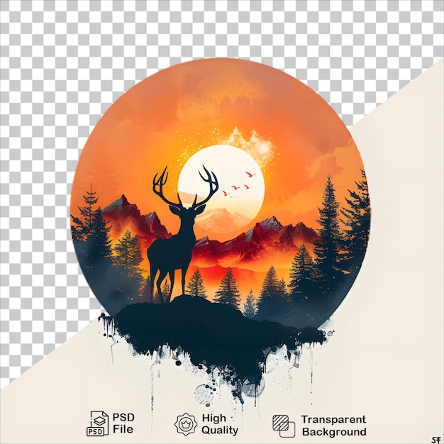 a picture of a deer and the forest on a white background