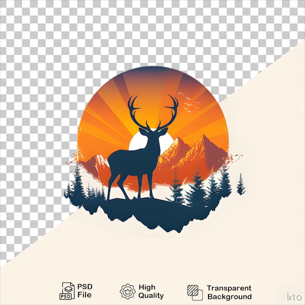 PSD a picture of a deer on a mountain with a sunset in the background