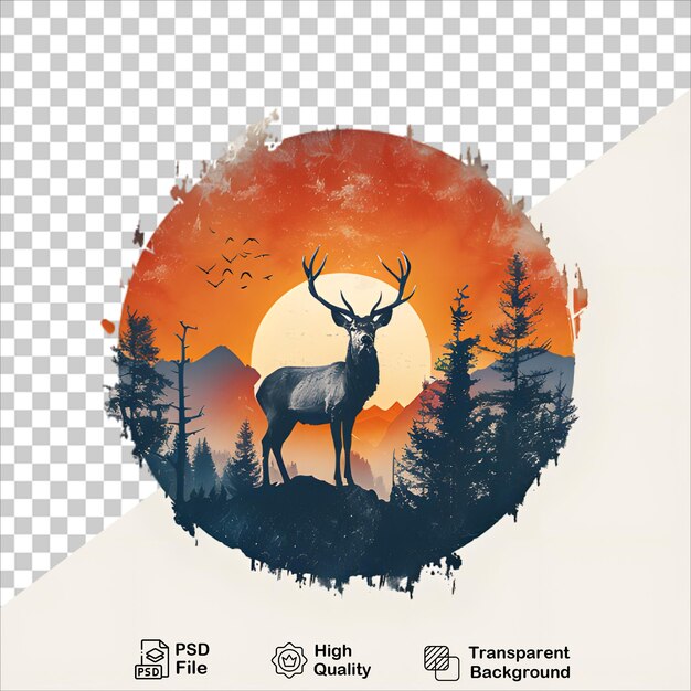 PSD a picture of a deer with a sunset and mountains in the background