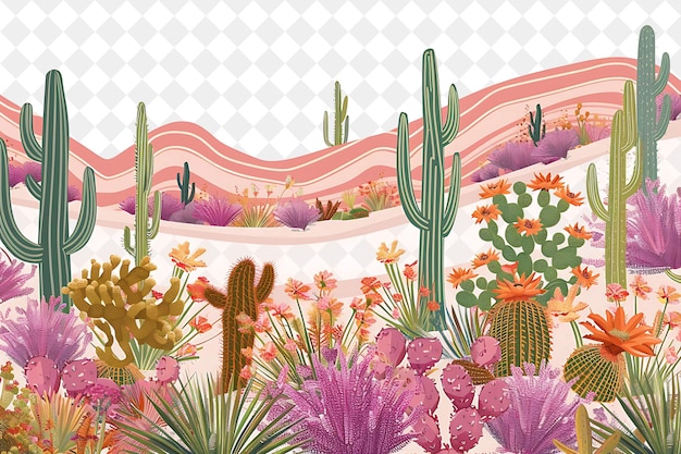 a picture of a desert with a variety of cactus and other plants