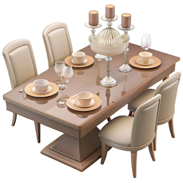 a picture of a dining table with a table and chairs