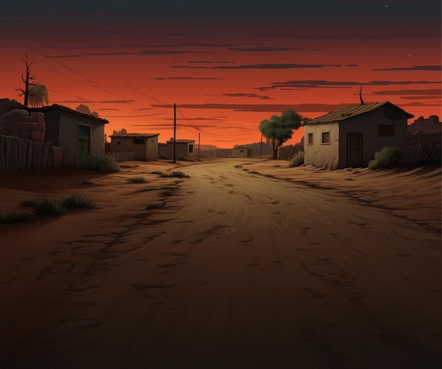 A Picture of a Dirt Road with Houses in the 3d BackgrounD