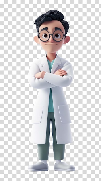 PSD a picture of a doctor with glasses and a white lab coat png on transparent background