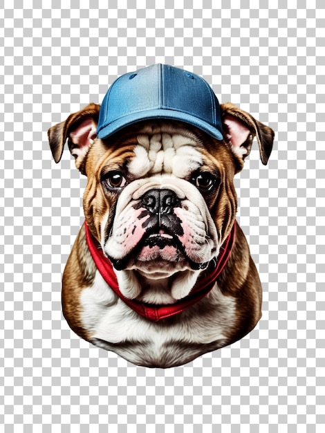 PSD a picture of a dog wearing a blue cap and a red collar