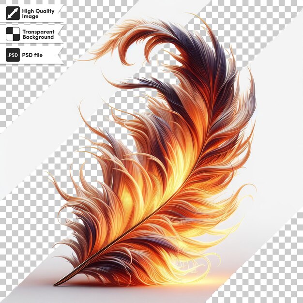 PSD a picture of a feather with the words  fire  on it