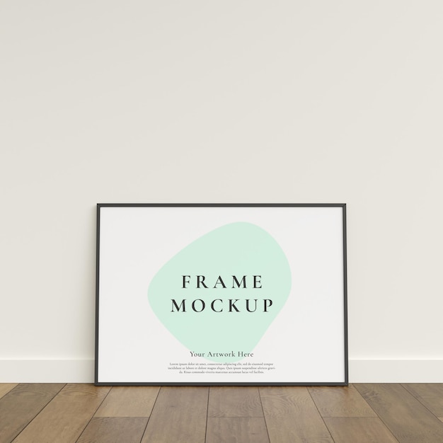 Picture frame mockup leaning against the wall Minimalist poster frame mockup in living room