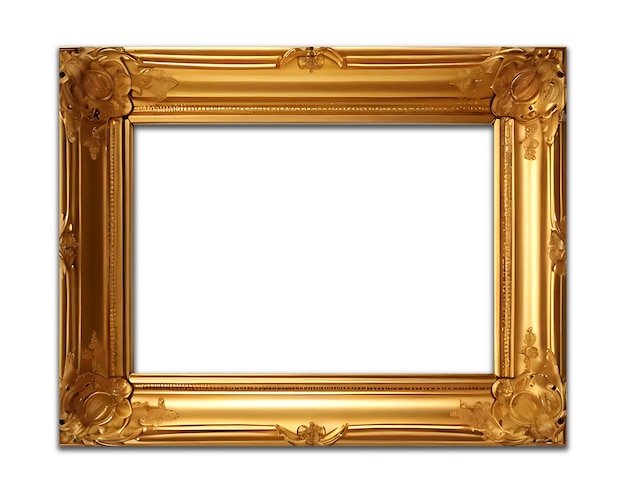 Picture Frame in Narrow Shiny Gold Isolated