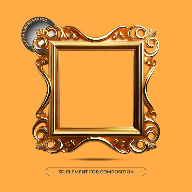 A picture frame with a gold border and a label that says 3d element for composition.