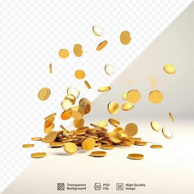 a picture of gold coins falling from a white background with a white background.