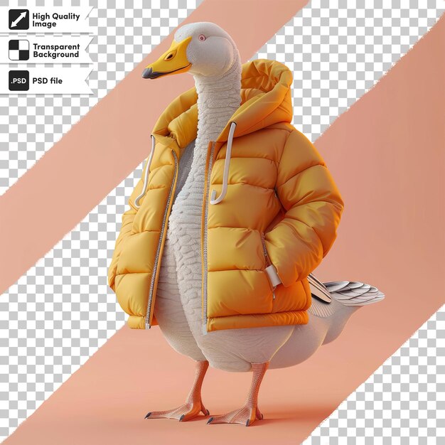 PSD a picture of a goose with a coat that says goose on it