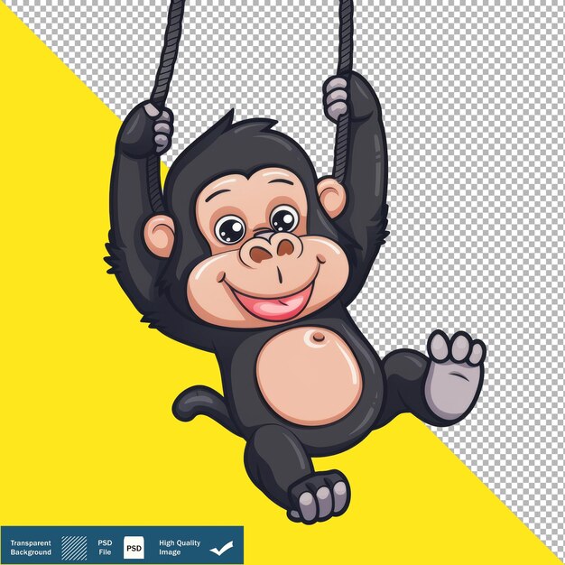 PSD a picture of a gorilla on a swing with a yellow background