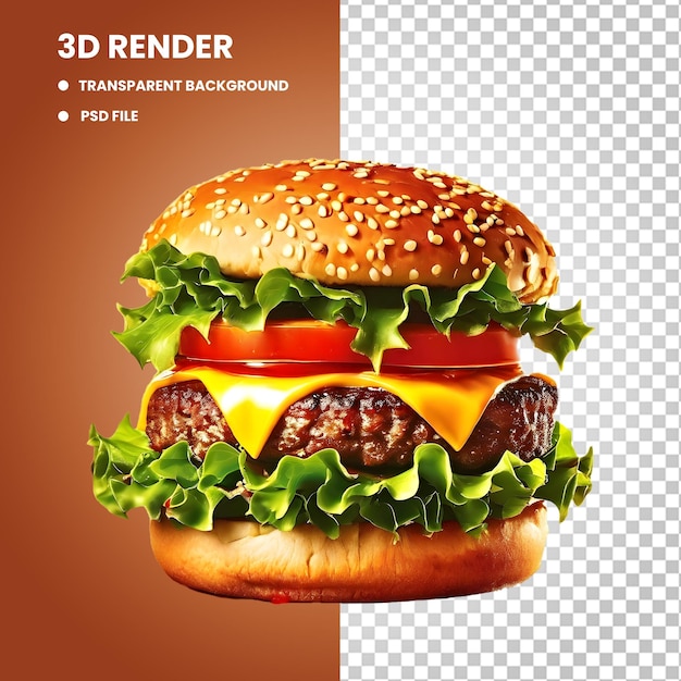 a picture of a hamburger with transparent background 3d render