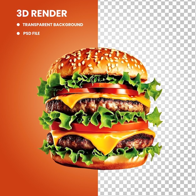 a picture of a hamburger with transparent background 3d render