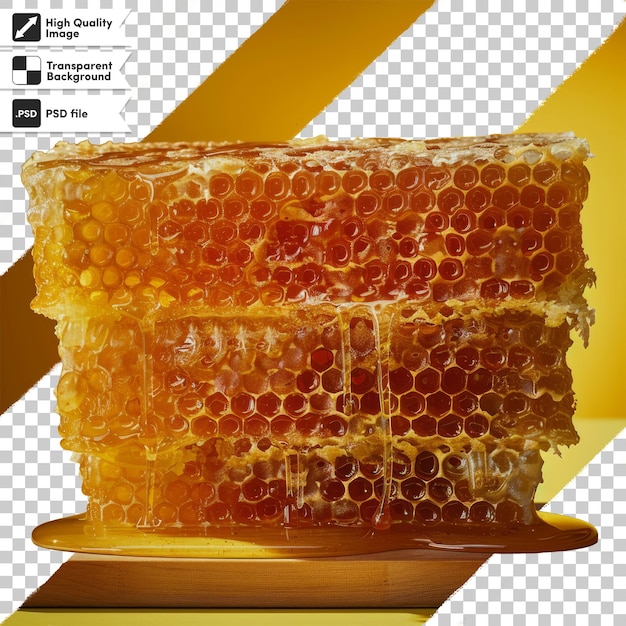 PSD a picture of honeycomb with the word honey on it