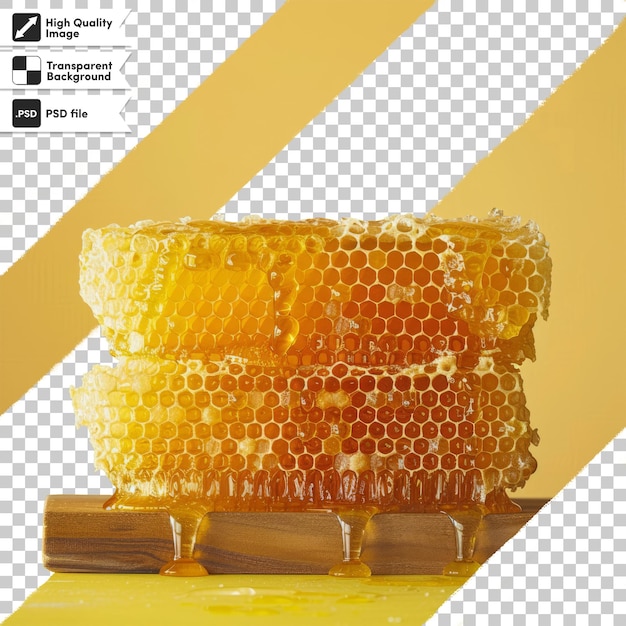 PSD a picture of a honeycomb with the word honey on it