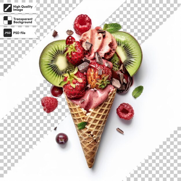 PSD a picture of a ice cream cone with berries and a picture of a strawberry