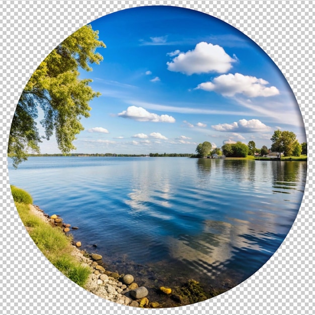 PSD a picture of a lake with a picture of a tree and the sky in the background