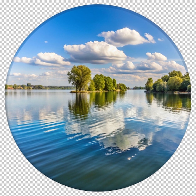 PSD a picture of a lake with trees and clouds in the background