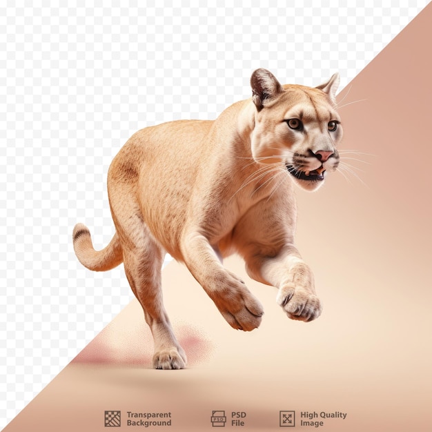 a picture of a lioness running in front of a background with a picture of a lion.