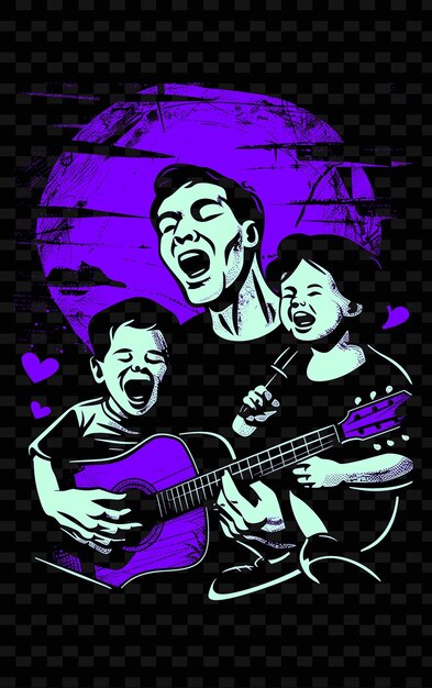 a picture of a man playing guitar with two children