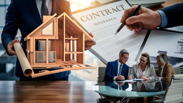 a picture of a man and woman with a pen and paper on the wall