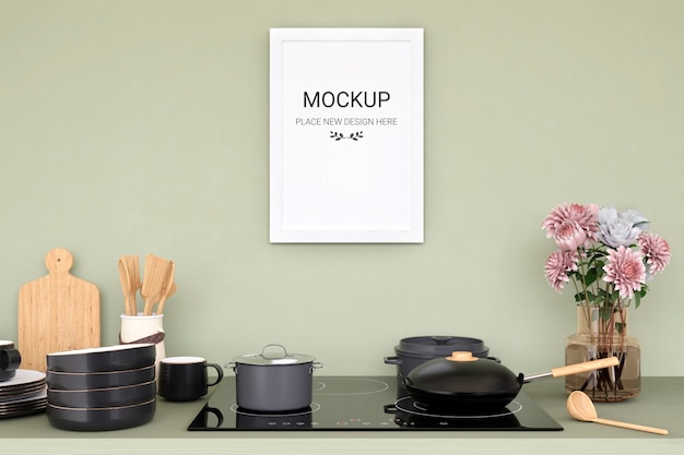 PSD picture mockup frame in a living room 3d rendered illustration