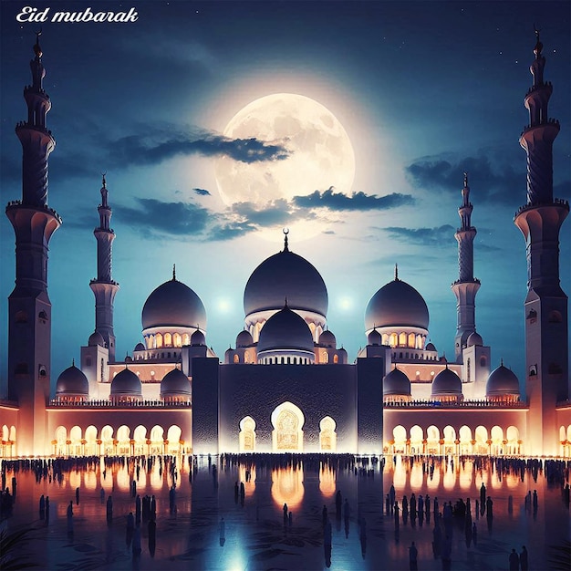 a picture of a mosque with a moon in the background