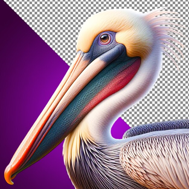 a picture of a pelican with a purple background