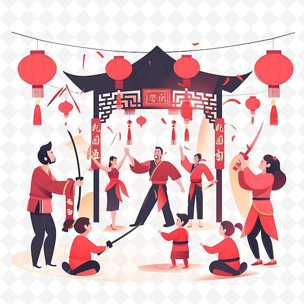 PSD a picture of people dancing under a chinese lantern