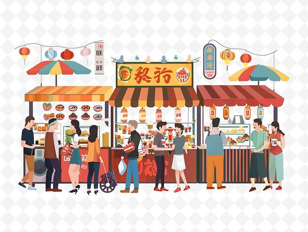 a picture of people at a food stand with food