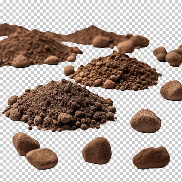 a picture of a pile of brown mulch and a pile of dirt