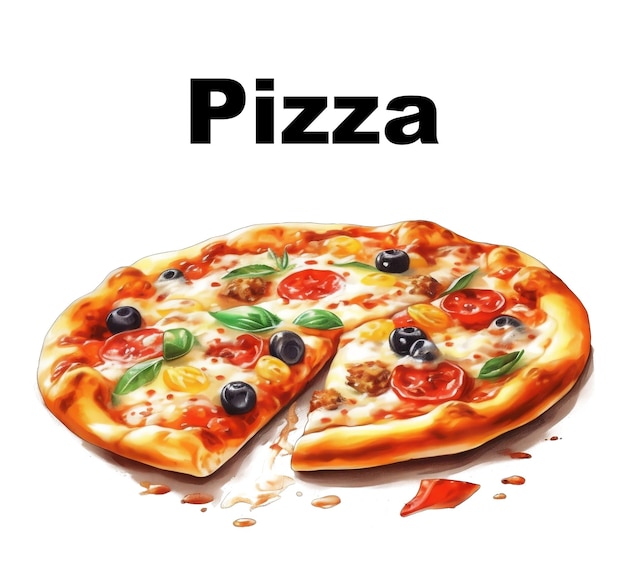 A picture of a pizza with the word pizza on it