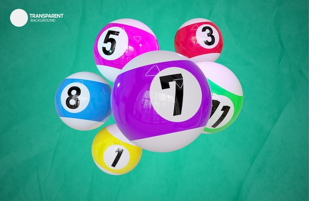 A picture of pool balls with the number 7 on it.