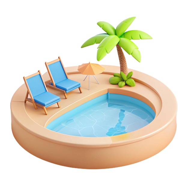 a picture of a pool with a palm tree and a palm tree