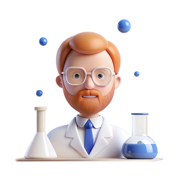 PSD a picture of a scientist with a lab coat and glasses