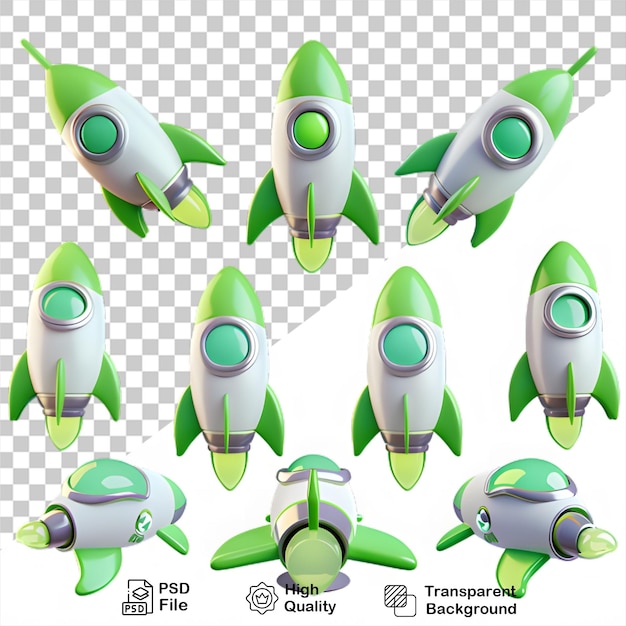 a picture of a set of different rockets Isolated on transparent background