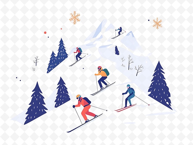 a picture of skiers on a snowy mountain with trees and snow on the ground