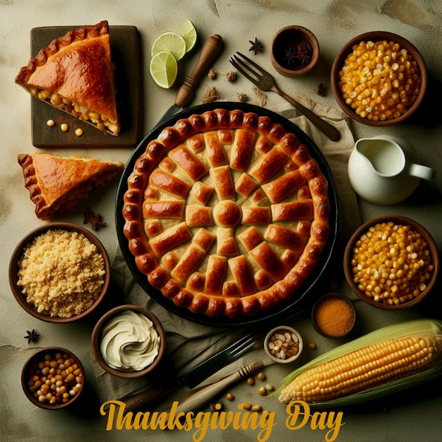 PSD a picture of a thanksgiving day with a pie on it