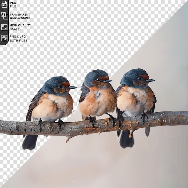 PSD a picture of three birds on a branch with a picture of them that says free