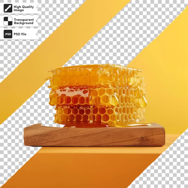 PSD a picture of a tower of honeycomb with a picture of a bottle of honey