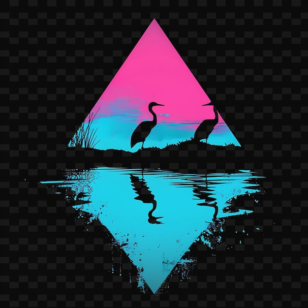 PSD a picture of two birds in a triangle with a pink and blue background