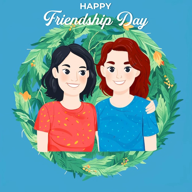 a picture of two friends with a blue background with the words friendship day